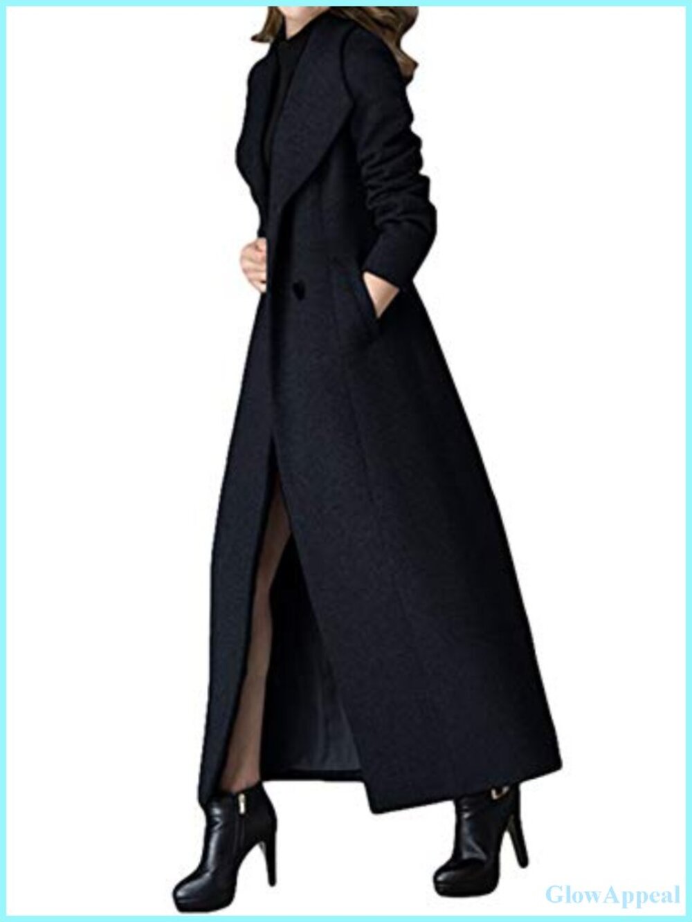 Women's Long Wool Blend Trench Coat Double Breasted Winter